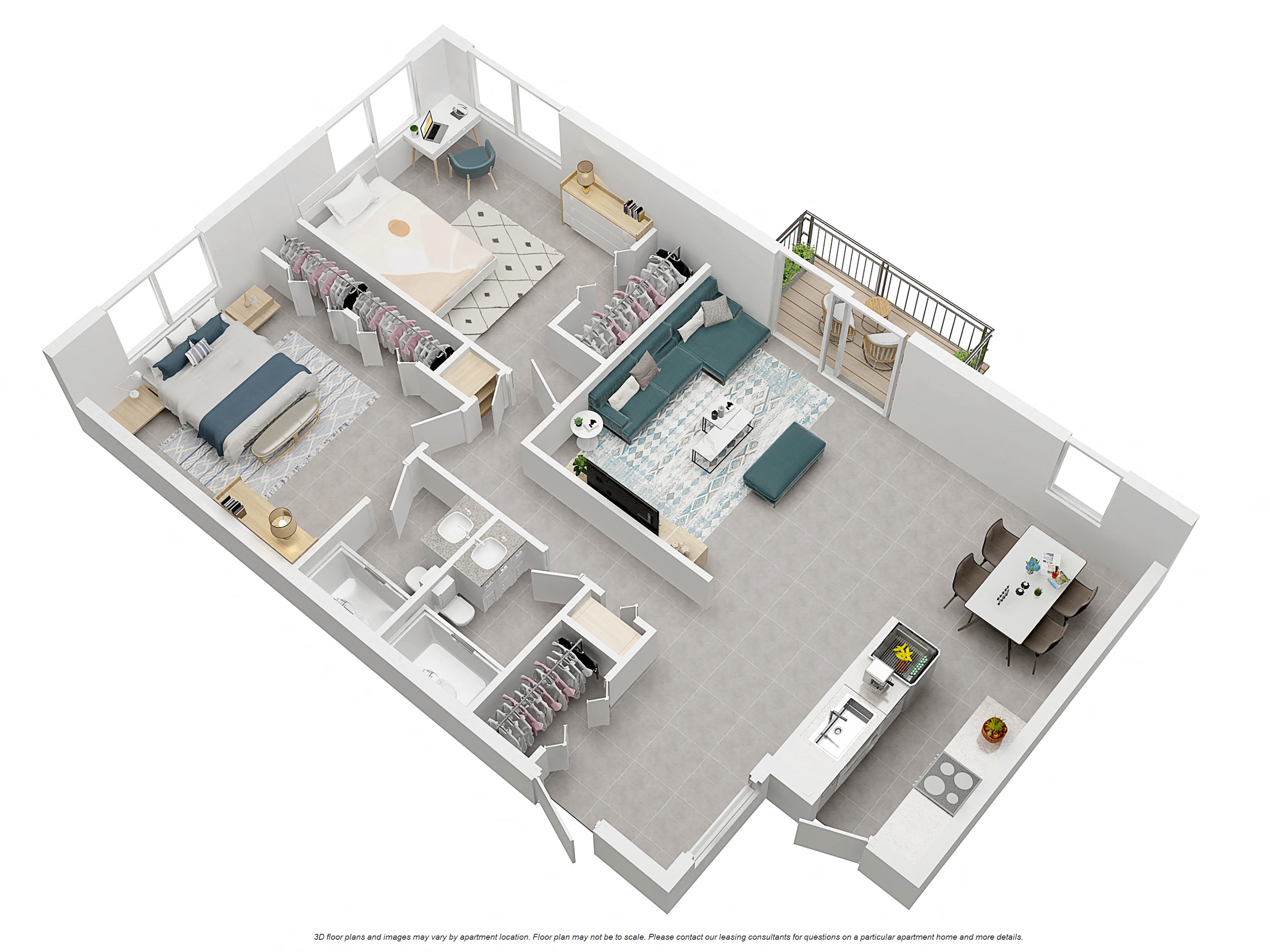 Floor plan for 2 beds, 2 baths, 1135 sqft